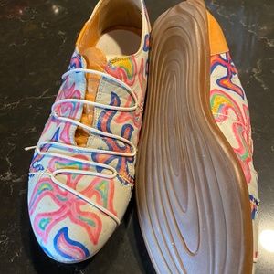 Painted leather slip ons